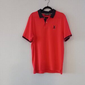 PSYCHO BUNNY hot salmon pink and black polo shirt